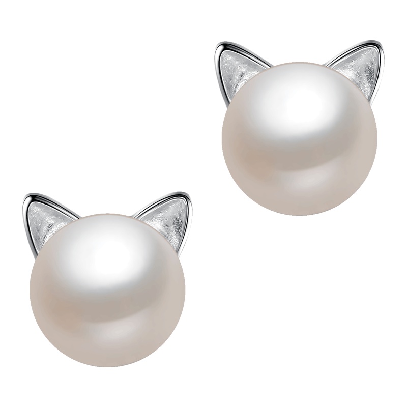 【猫主子】佰色传情（BRIR） 甜美可爱猫咪耳饰s925纯银耳钉女淡水珍珠耳饰送朋友闺蜜生日礼物自戴款送女友情人节礼物