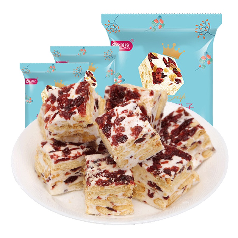 [99元任选12件]比比赞雪花酥蔓越莓400g整箱食品好吃的零食小吃牛轧糖饼干休闲网红零食