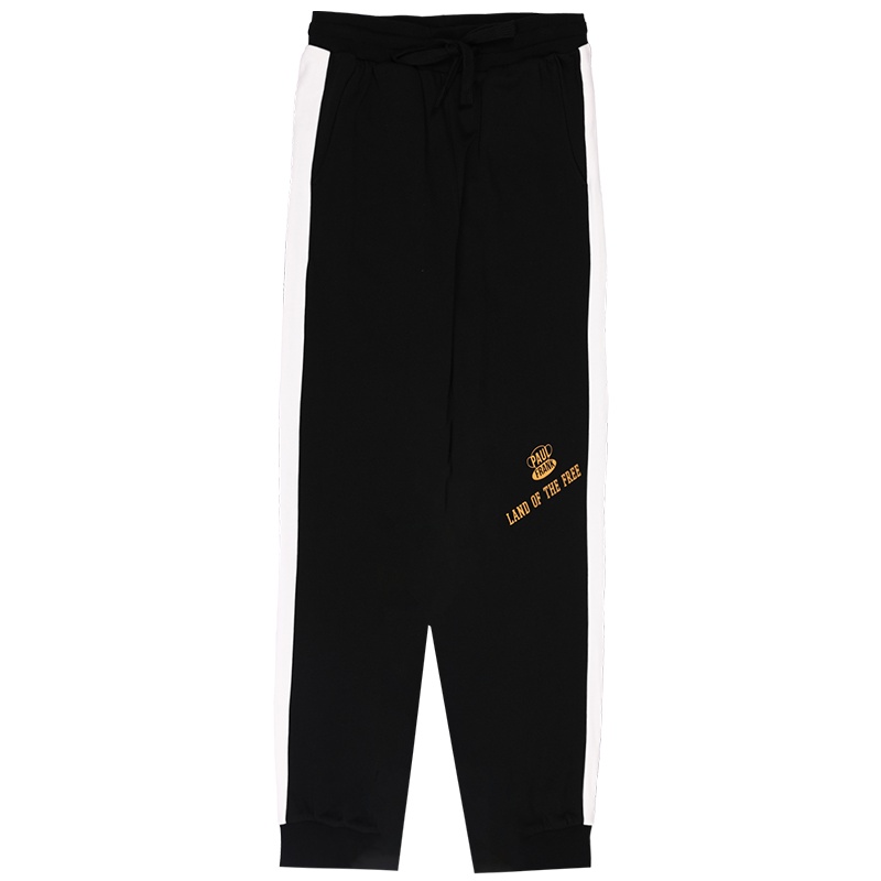 大嘴猴春秋季新款裤子女韩版潮ins宽松直筒休闲裤 S 黑色