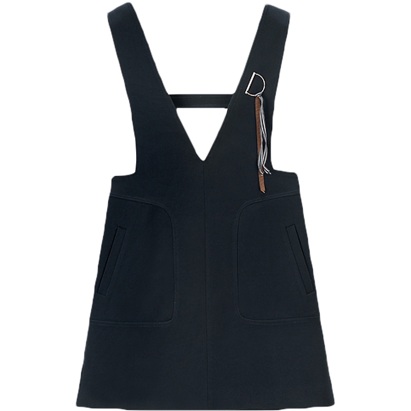 爱居兔2019秋冬女装一款两色修身短款背带连衣裙