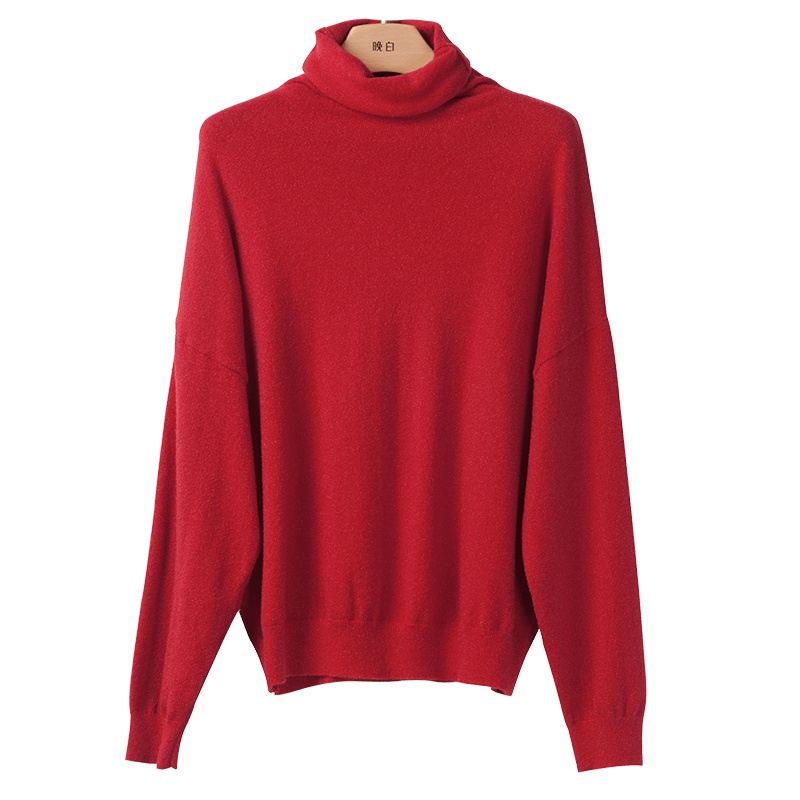 晚白 2020春季新品通勤气质百搭简约休闲纯色高领宽松毛衣针织衫女