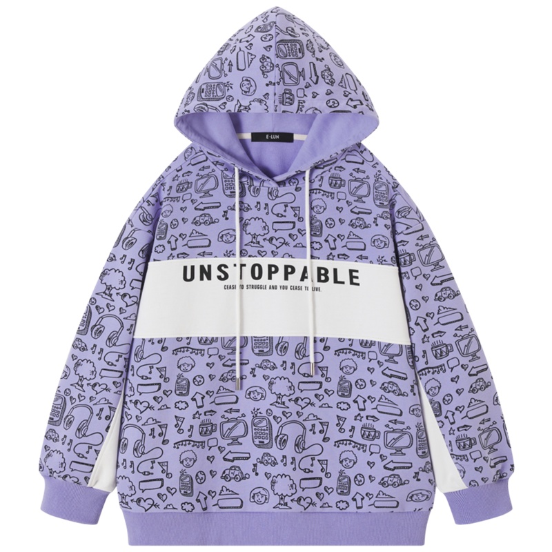 【满198减100预估价：97】森马卫衣女时尚连帽趣味印花运动2021春新款宽松短款潮流学院上衣