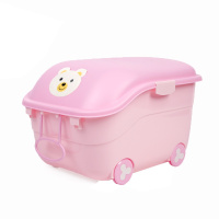DuDi/青蛙嘟迪 母婴幼儿童玩具收纳箱塑料整理箱滑轮有盖卡通后备箱储物零食箱 粉色