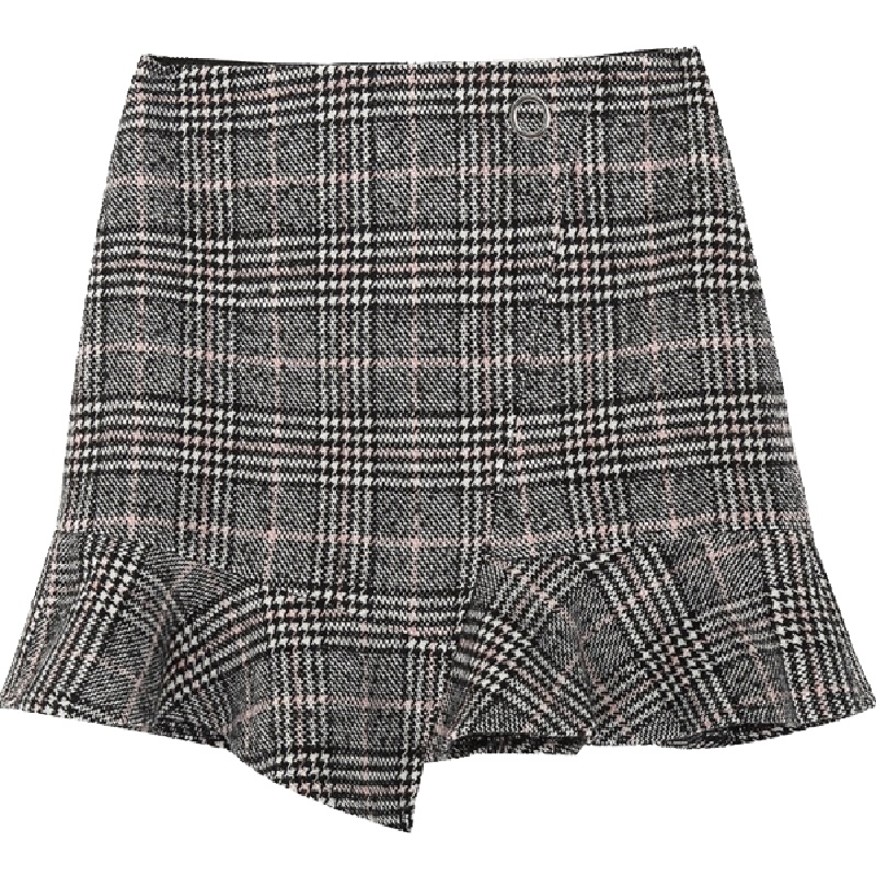 拉夏贝尔格子修身短裙女拉链不规则鱼尾裙淑气质风半身裙1T000947