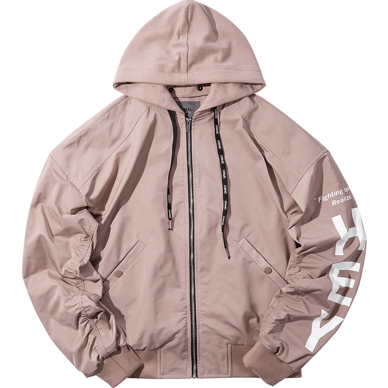 黑鲸字母印花休闲夹克秋季男装棒球领连帽两穿外套CWJAJ38115A