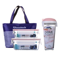 三光云彩(GLASSLOCK)耐热钢化玻璃保鲜盒水杯395+700ml+450ml水杯3件套附保温包便当盒保鲜盒水杯套装