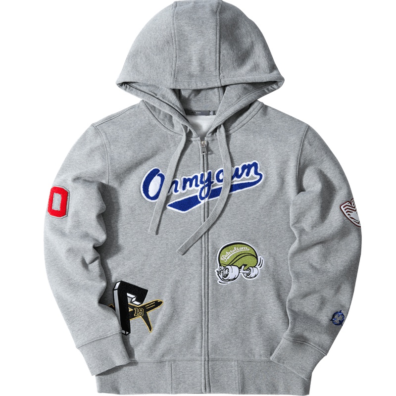 黑鲸毛巾绣连帽夹克2019春季内里加绒外套男女同款CWJAJ19035A