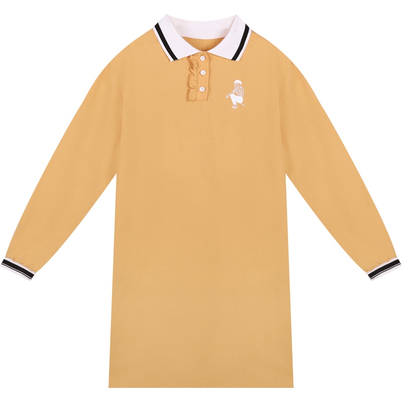 2019新款学院风宽松长袖连衣裙ins翻领polo裙港风中长款裙子女秋