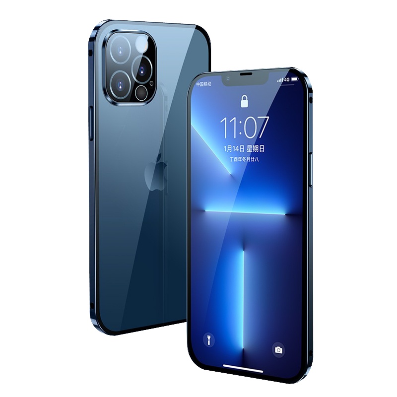 安美宝 苹果13手机壳iPhone13Pro Max防摔磁吸卡扣金属边框双面玻璃全包保护套潮牌13mini手机套