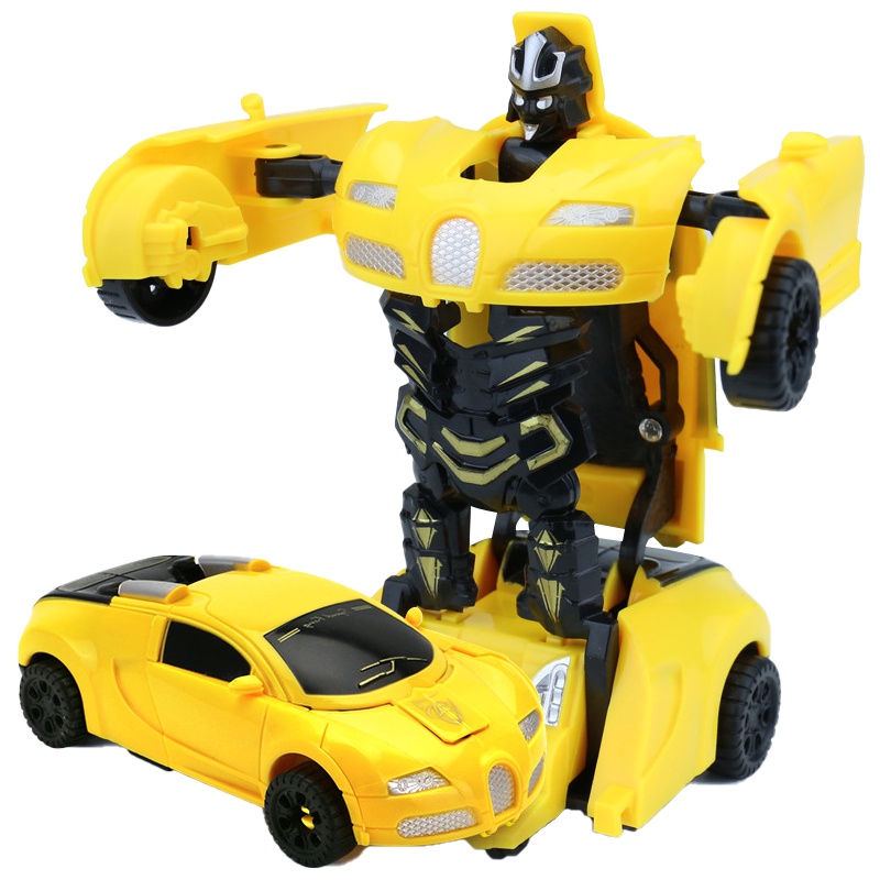 麦多比 手动迷你卡通惯性变形金刚汽车人玩具车影视动漫模型大黄蜂布加迪3-6-10岁男孩玩具 塑料 黄色