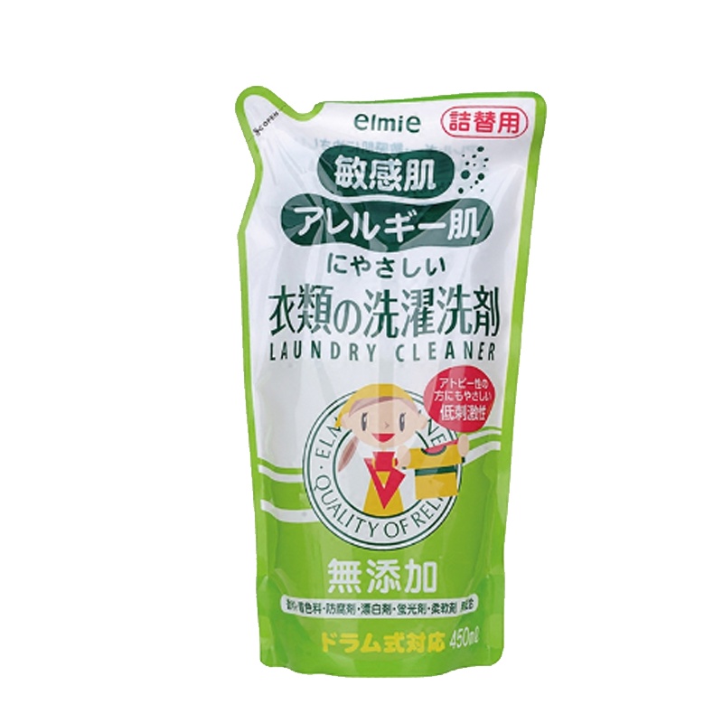 [有效期至21年3月底]惠留美(elmie) 衣物清洗剂过敏肌专用洗衣液 450ml(替换装)袋装