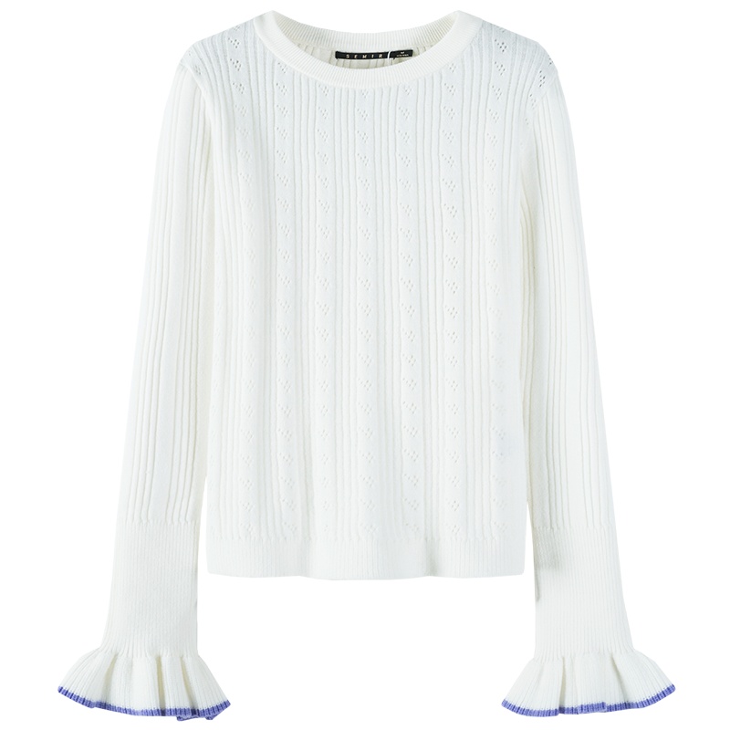 森马针织衫女2019秋冬新款女装内搭打底衫镂空毛衣套头长袖喇叭袖