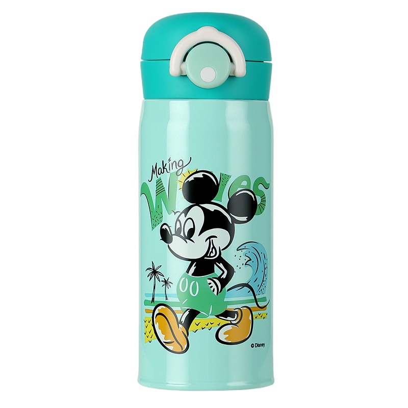 迪士尼弹跳盖水杯子可爱卡通儿童男孩宝宝迪士尼简约男儿童学生便携防摔医用级316不锈钢水杯-薄荷绿米奇保温杯350ml