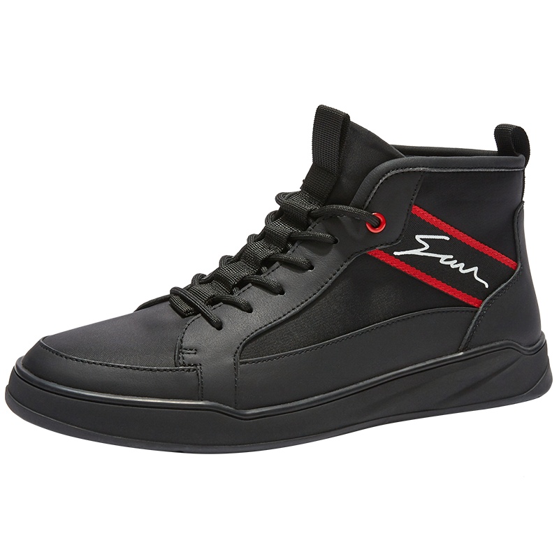 热风男士系带休闲鞋低跟圆头高帮板鞋H13M9102