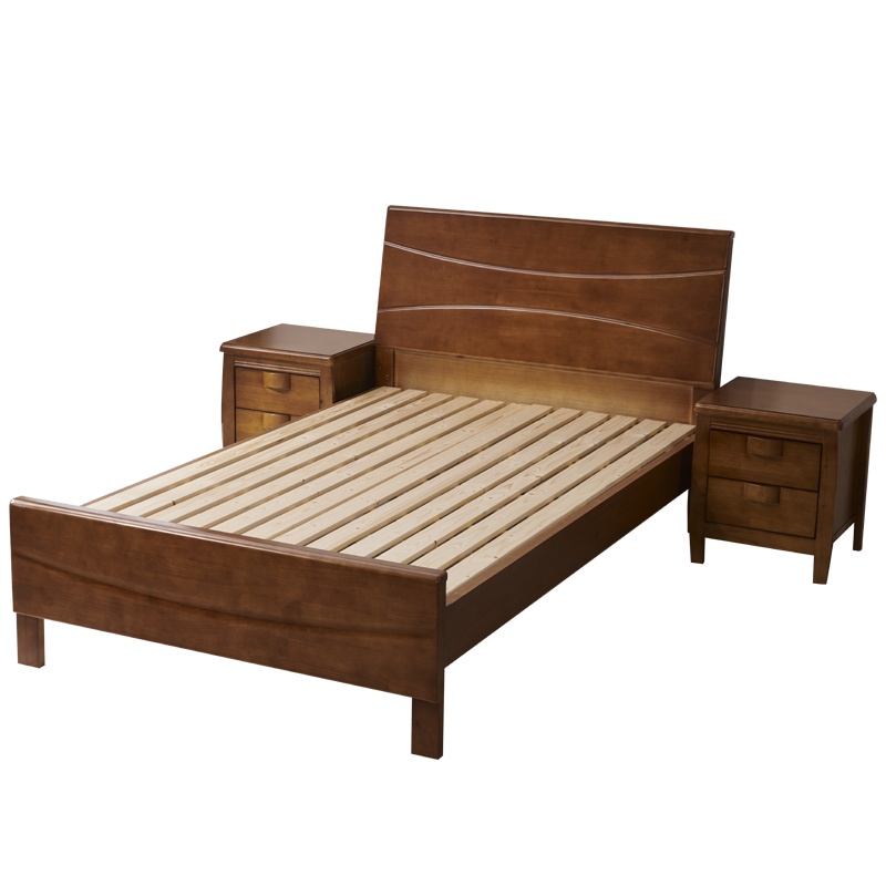 巨高家具实木床新中式卧室宿舍公寓橡胶木床