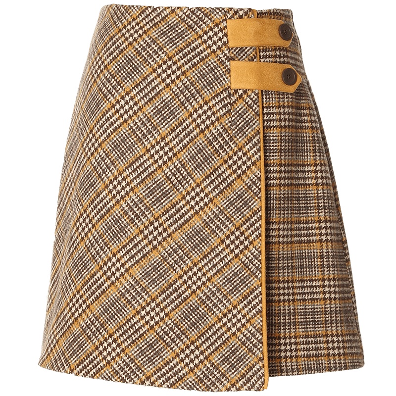 OUNIXUE欧昵雪 | 秋冬搭片裙摆撞色短裙子高腰显瘦隐形拉链休闲千鸟格半身裙