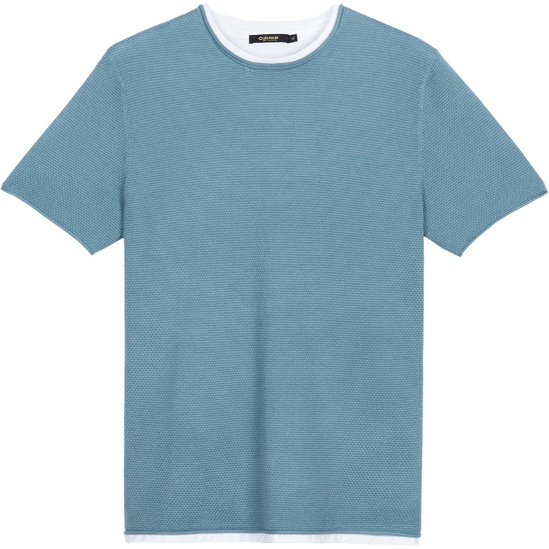 千纸鹤男装圆领针织上衣2020夏季新款宽松假两件短袖T恤男20365