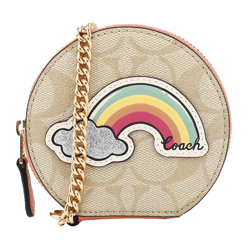 COACH 蔻驰 奢侈品 女士深卡其色糖果款人造革短款零钱包手包