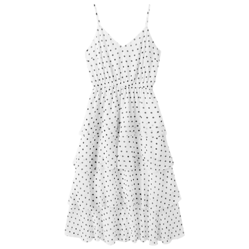 [LT新款]拉夏贝尔雪纺波点吊带连衣裙夏季新款女装中长款仙女裙子夏蛋糕裙学生