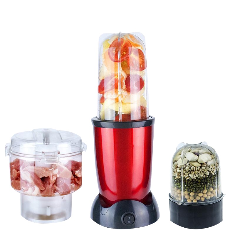 辅食机黄金蛋婴儿宝宝豆浆破壁小型迷你榨汁机电动绞肉多功能料理机 双刀双杯普通红色