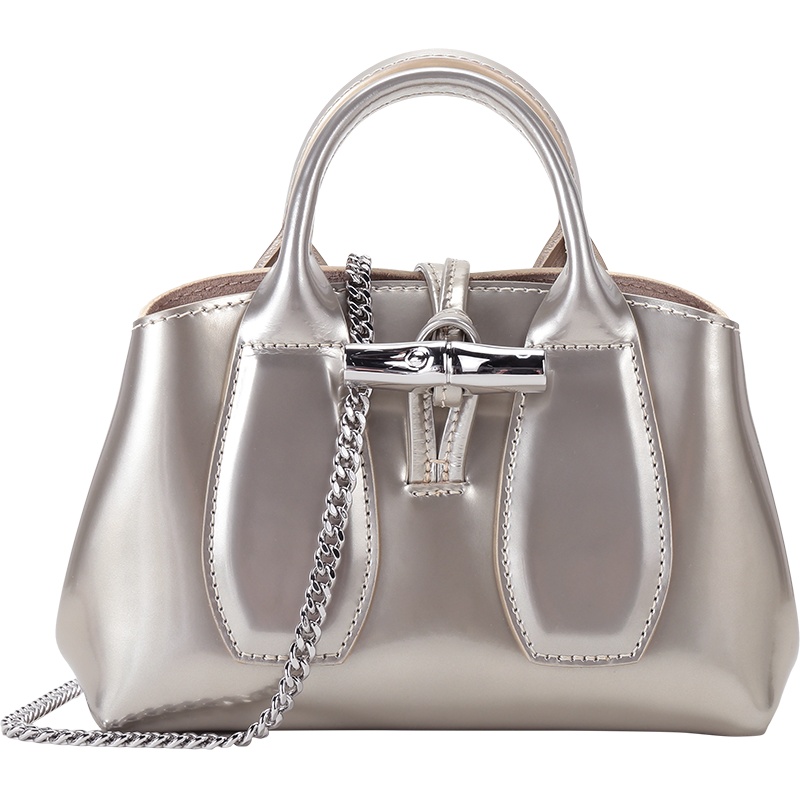 LONGCHAMP 珑骧 女士 ROSEAU系列金属质感皮革手提单肩斜挎包竹节包比格包 10057 HPQ