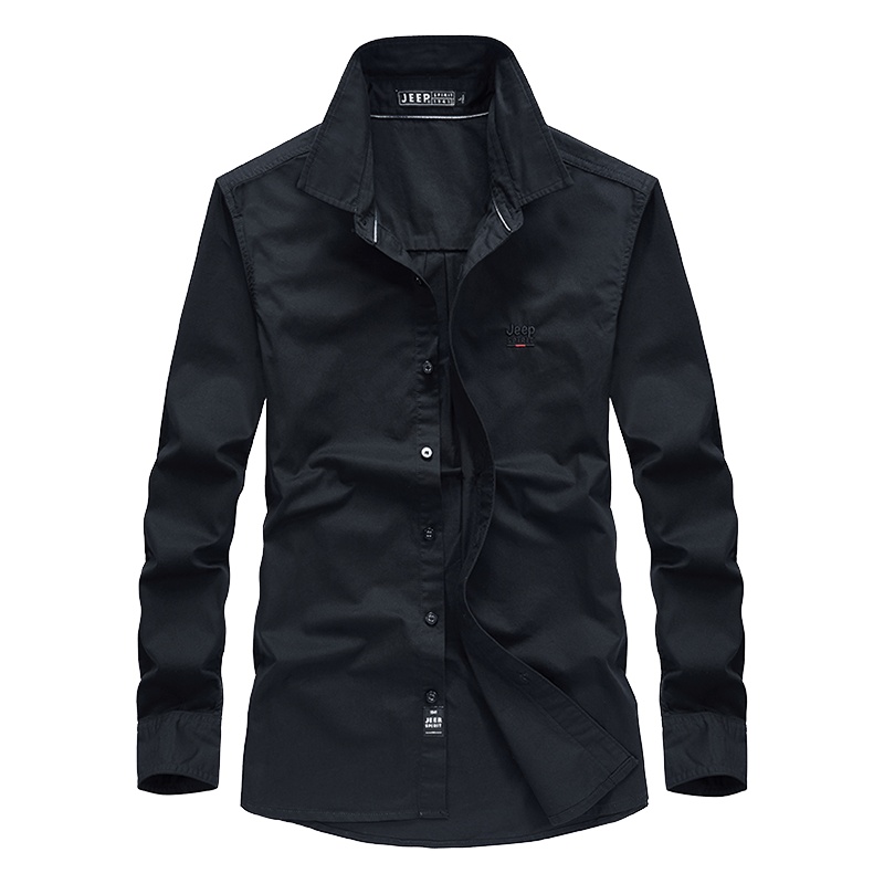 JEEP SPIRIT吉普衬衫男2021秋季新款纯色刺绣上衣宽松大码中青年男士衬衫