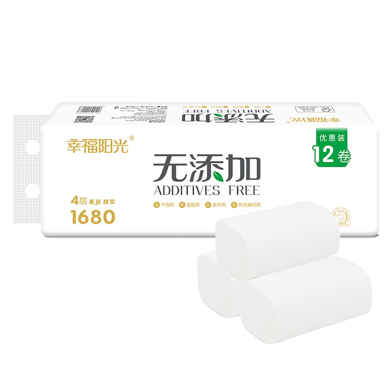 幸福阳光卫生纸无芯卷纸4层*140克*12卷母婴用纸