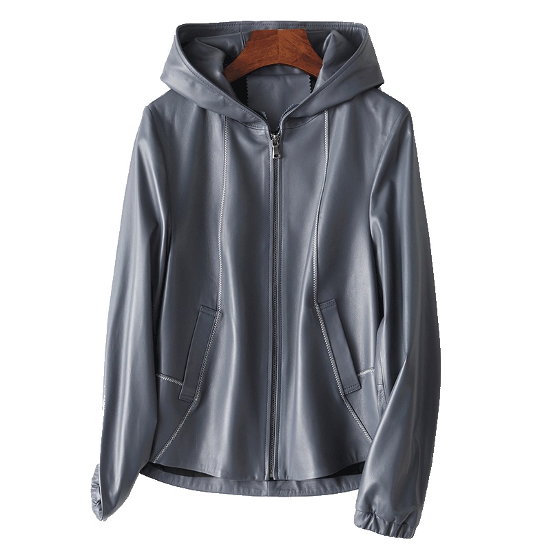 憨厚皇后 2019海宁真皮皮衣绵羊皮女士春装新款韩版连帽休闲外套W