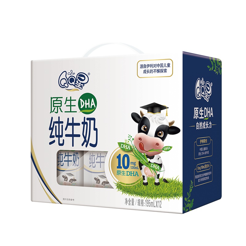 伊利QQ星DHA纯牛奶195mL*12