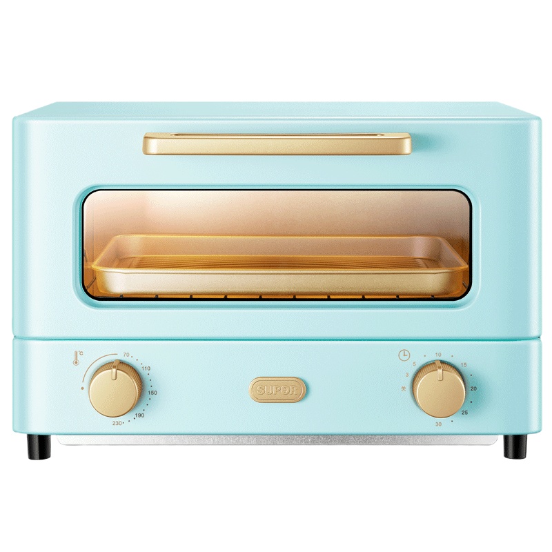 苏泊尔(SUPOR)家用多功能电烤箱 12FK604 迷你复古小烤箱 12升 带出式烤盘易清洁 红外光波加热 蓝色