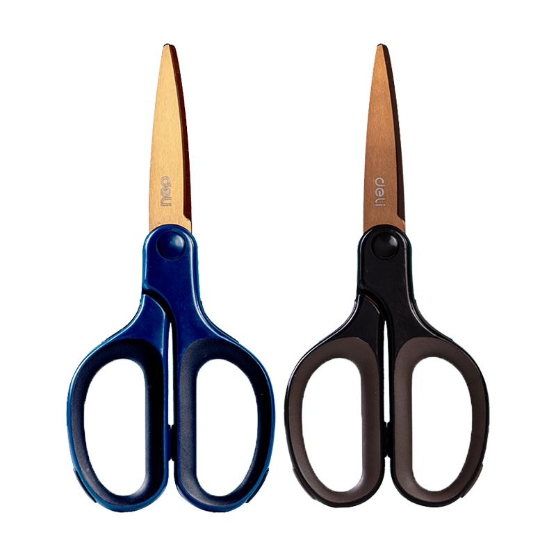 得力(deli)6053合金不锈钢剪刀 2把蓝色 特氟龙镀层剪刀 办公桌面小剪刀 手工裁纸刀美工剪刀