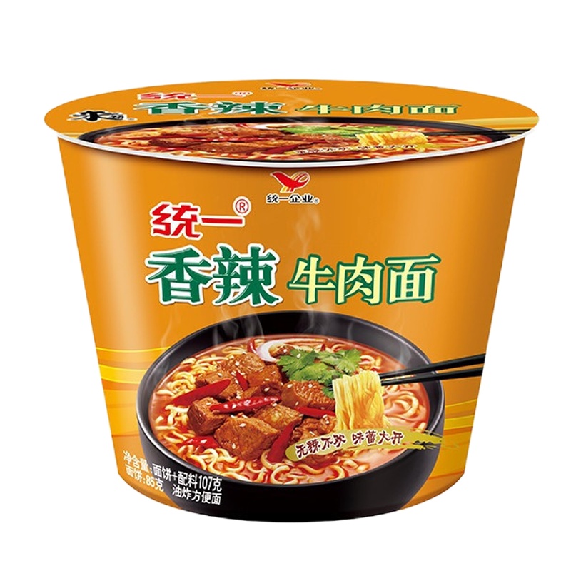 统一 来一桶香辣牛肉桶面*107g*12桶