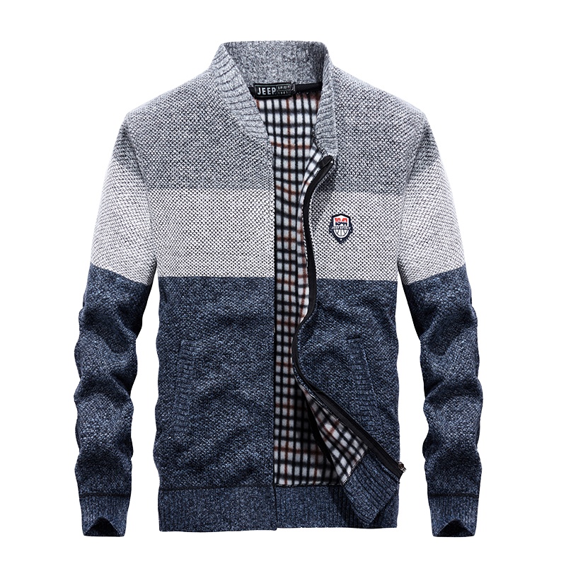 jeep/吉普正品2019冬季加绒加厚毛衣男士带帽外套韩版潮流青年学生带绒保暖针织开衫19MB562SW9060