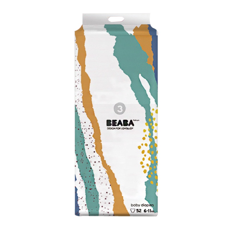 [详情抢大额券]碧芭宝贝BEABA炫彩系列超柔软薄透气柔软婴儿纸尿裤M 52片 6-11kg