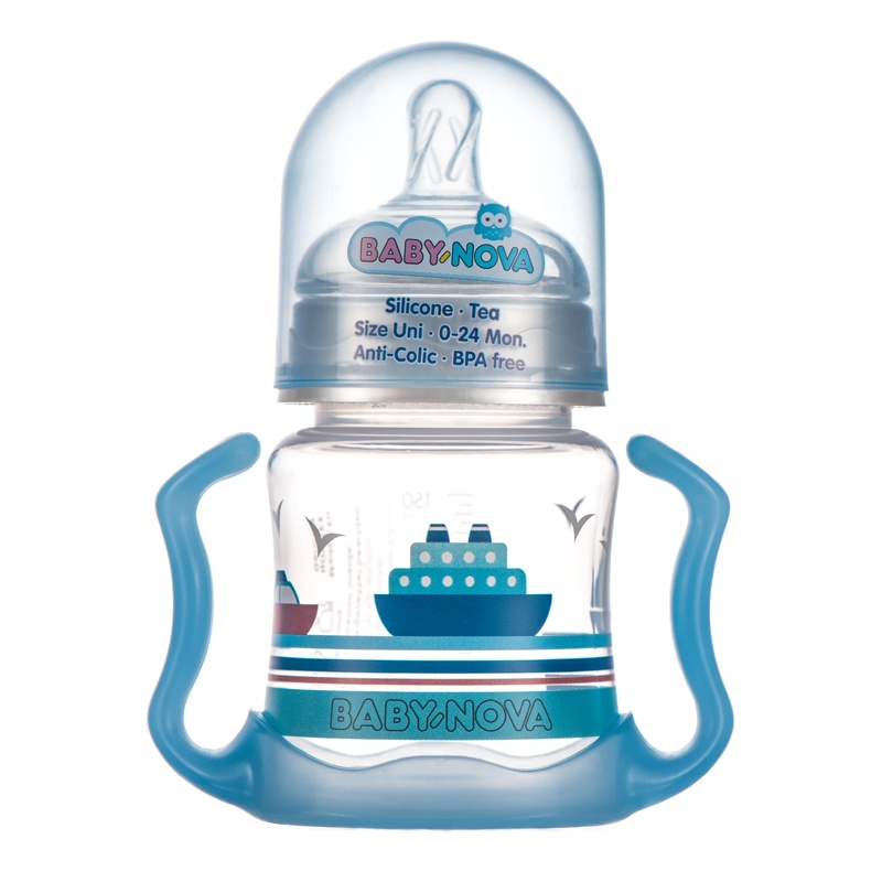 Baby-Nova婴乐之星婴儿宽口带手柄PP奶瓶-150ml（76003 - 蓝色(小船)