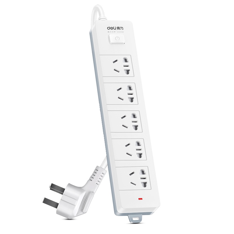 得力(deli)18254新国标5位组合孔3米 总控开关插座/插排/插线板/接线板/排插/拖线板 白色