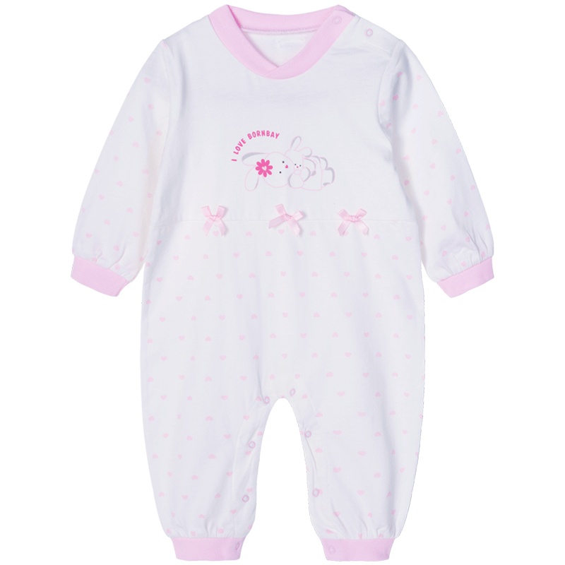 贝贝怡女宝宝肩开连体衣儿童纯棉卡通爬爬服191L216