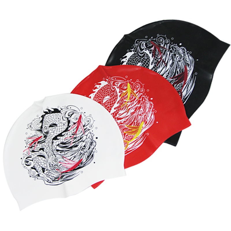 2019新款艾飞鱼硅胶防水泳帽龙纹印花男女通用