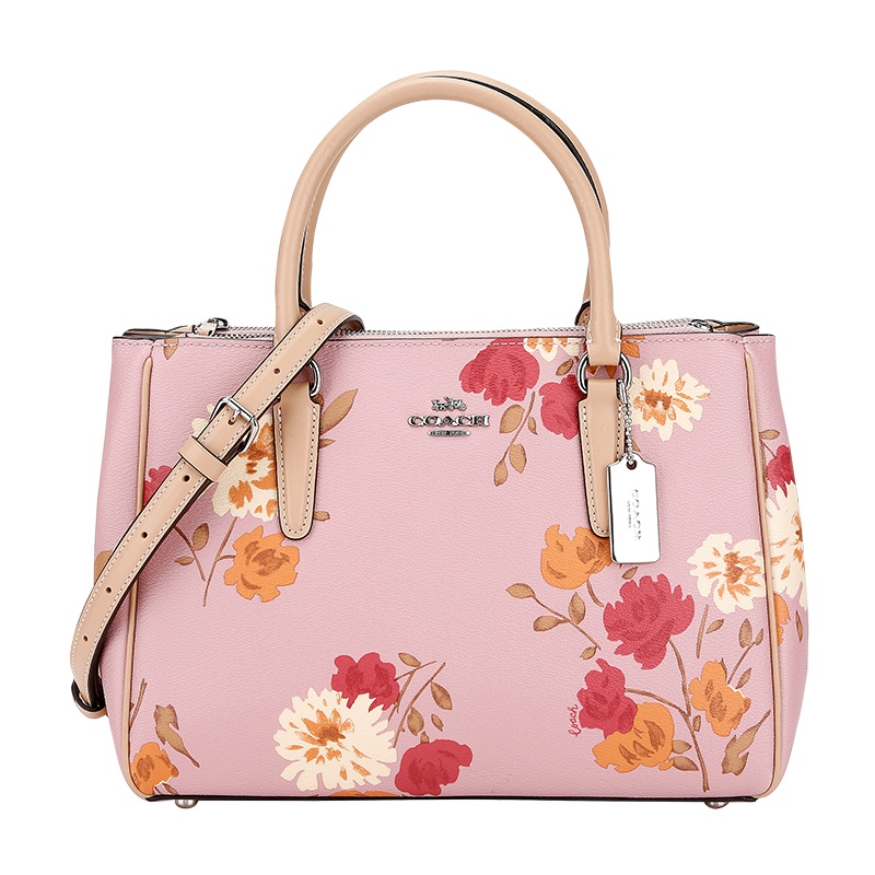 COACH 蔻驰 奢侈品 女士中号手提单肩斜挎杀手包粉色印花皮革