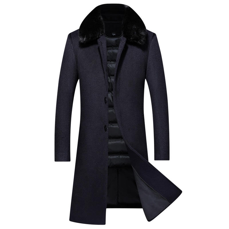 冬季中老年羊毛大衣男过膝加长款羽绒胆爸爸装仿貂毛领非羊绒外套 SQLW802