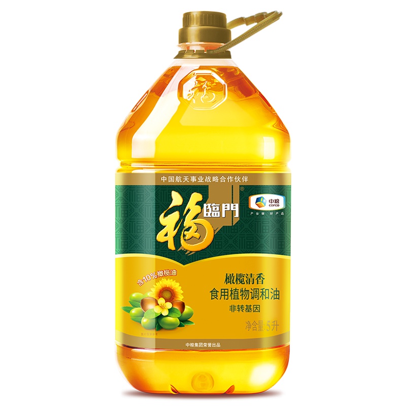 中粮福临门橄榄清香食用植物调和油5L/桶含10%压榨橄榄油