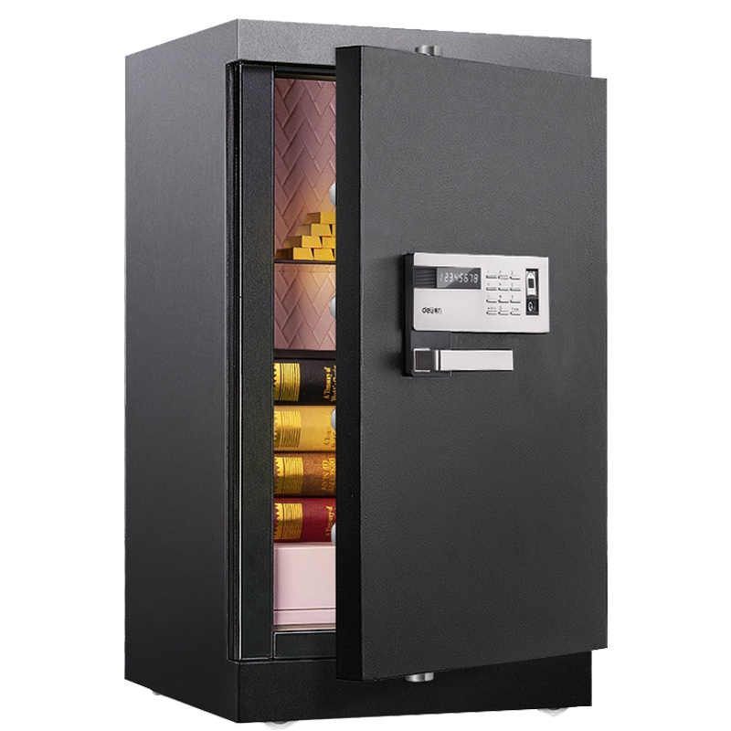 得力(deli)4093指纹密码双重锁控保险箱(黑色) 高82cm电子防盗保险箱 3C认证办公家用防盗合同资料保险柜