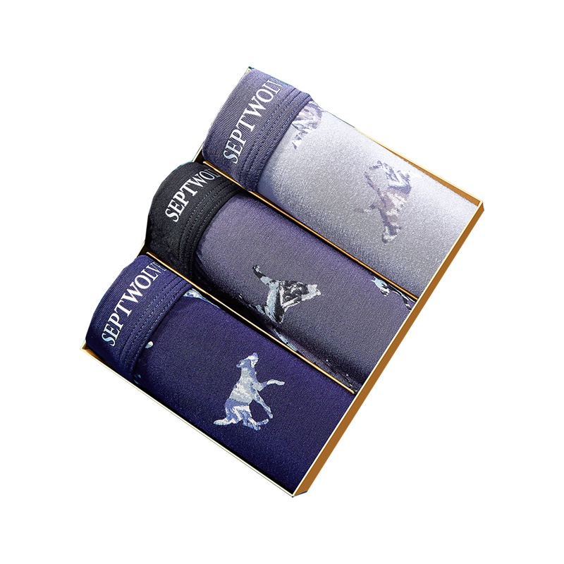 七匹狼【抑菌】3条装兰精粘胶中腰腰印花平角男士内裤