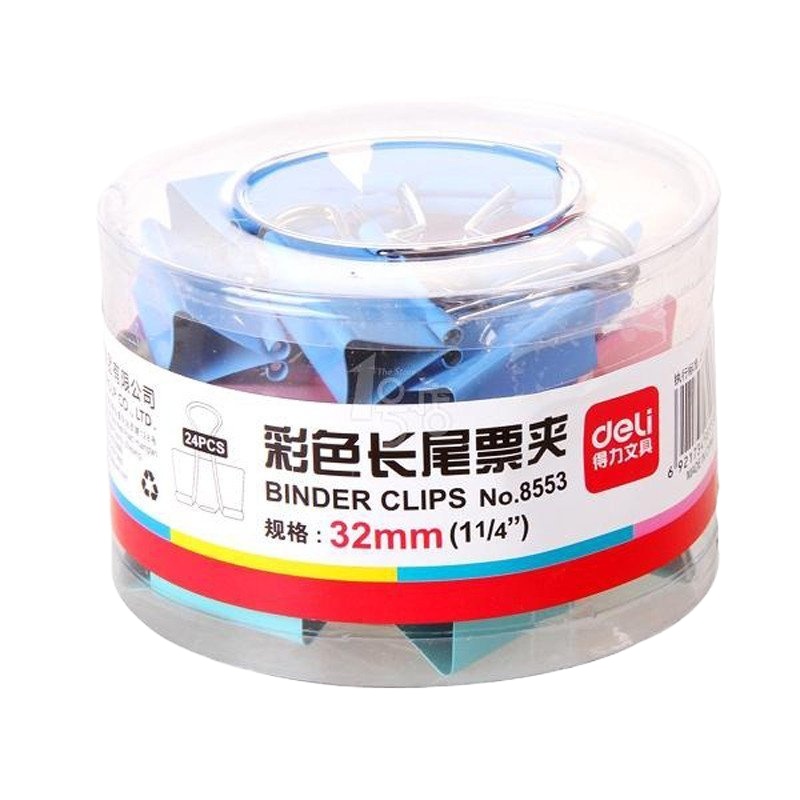 得力(deli)8553彩色长尾夹文件夹子燕尾夹铁票夹 彩色32mm 24只/筒 （一筒价）