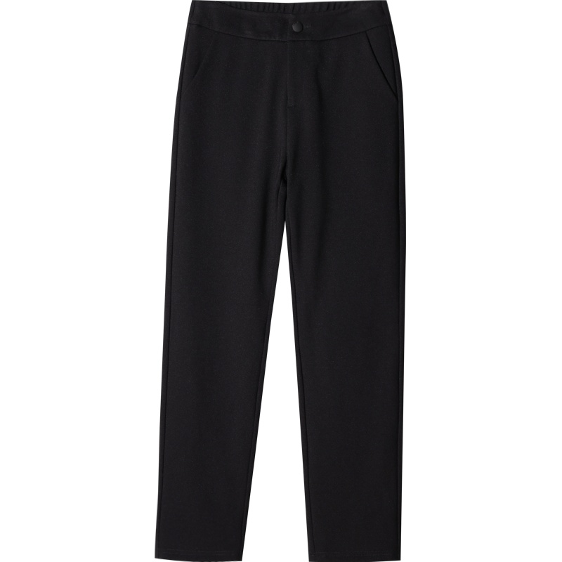 娅丽达女裤高腰直筒裤女2019秋冬新款蚕丝裤显瘦棉裤黑色职业裤子I4797