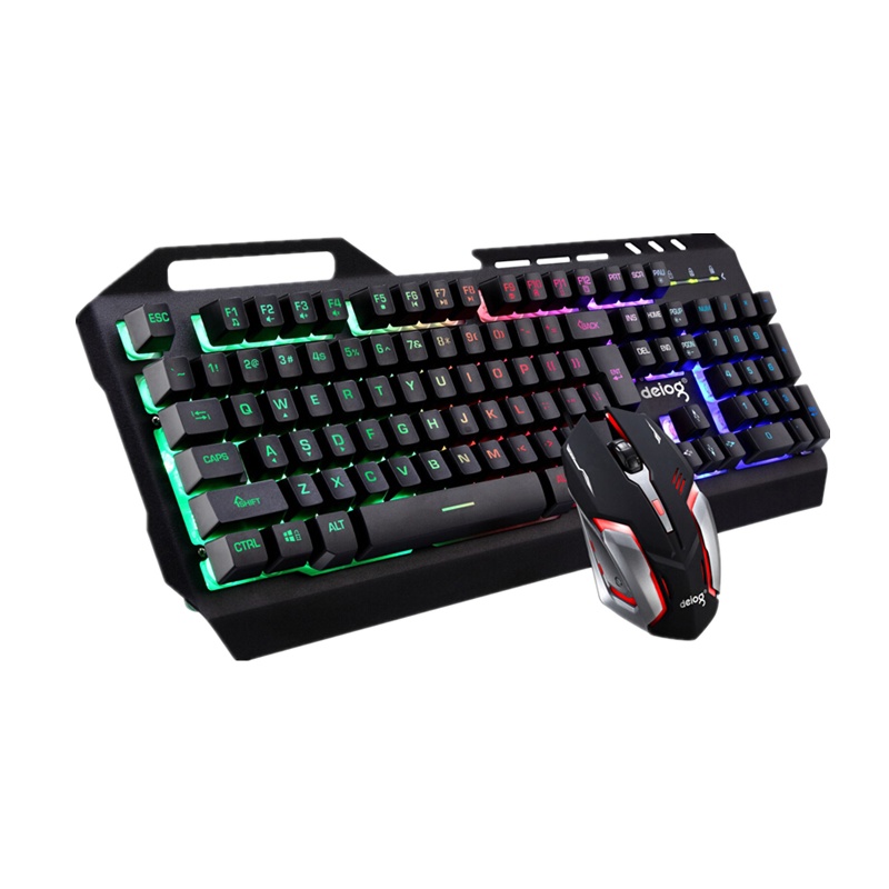 机械手感键盘鼠标套装 金属游戏有线背光有线电脑网吧绝地求生吃鸡键鼠套装 银黑