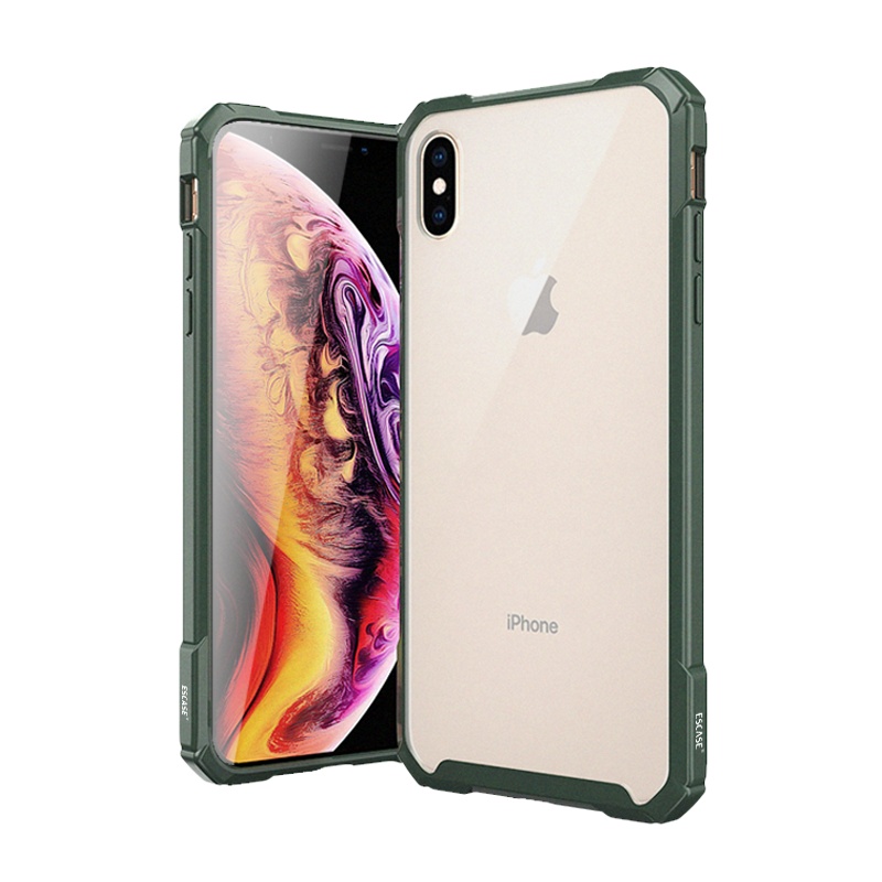 ESCASE 苹果x/xs手机壳iphonex/xs保护套全包高档硅胶气囊防摔磨砂玻璃保护壳ES-SC-11暗夜绿