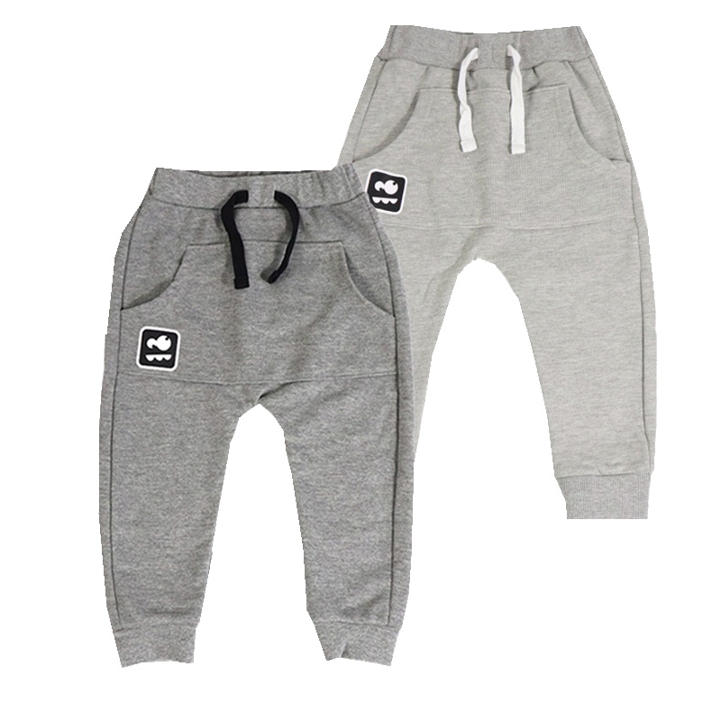 安笛贝乐童装儿童通用男女中小童常规款儿童春秋装纯棉毛圈哈伦裤大PP裤灰色长裤休闲裤子90-130cm