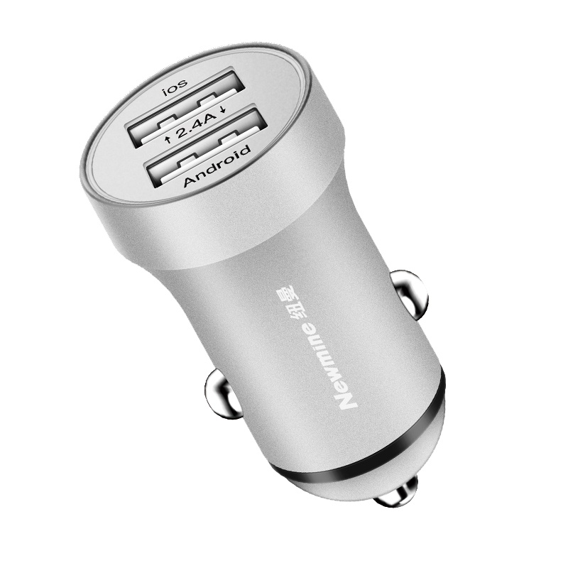 纽曼（Newmine）车载充电器汽车充双USB快充汽车用多功能手机快充一拖二12V/2 JS002 银色