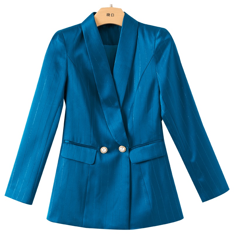 晚白2021春季新品时尚百搭纯色修身显瘦一粒扣简约通勤西装外套女